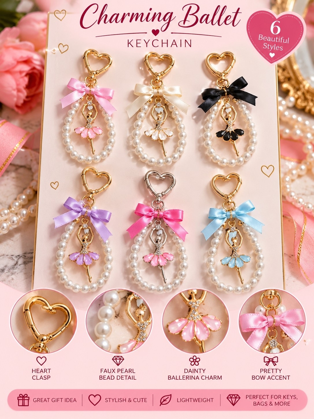 Pearl Ballerina Bag Charm Keychain – Choose Your Color